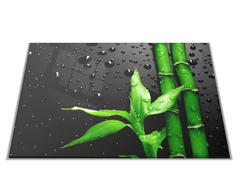 Glasdekor Skleněné prkénko bambus kapky vody na černém - Prkénko: 30x20cm