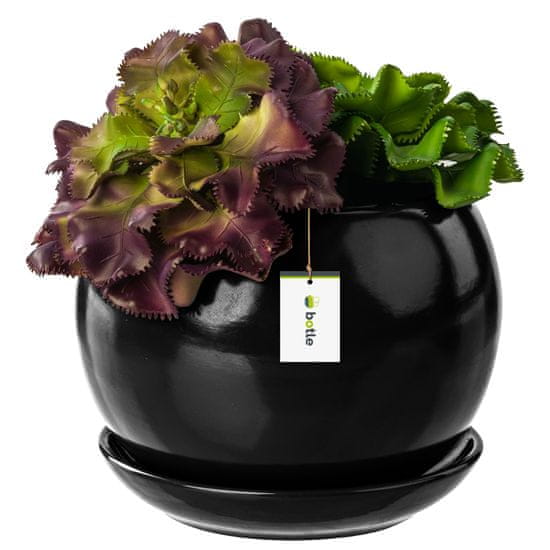 botle Květináč květináč černá koule mísa na květiny s podšálkem kulatý ŠxV 140 mm x 130 mm povrch lesk keramika moderní glamour