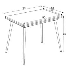 Butopêa Rozšiřitelný jídelní stůl v barvě dubu s černými nohami, 90/120 x 60 cm.