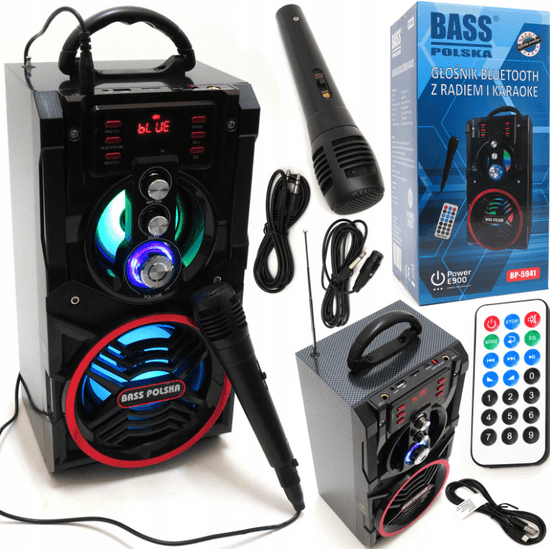 Bass Bluetooth reproduktor 90W s rádiem a funkcí karaoke BASS