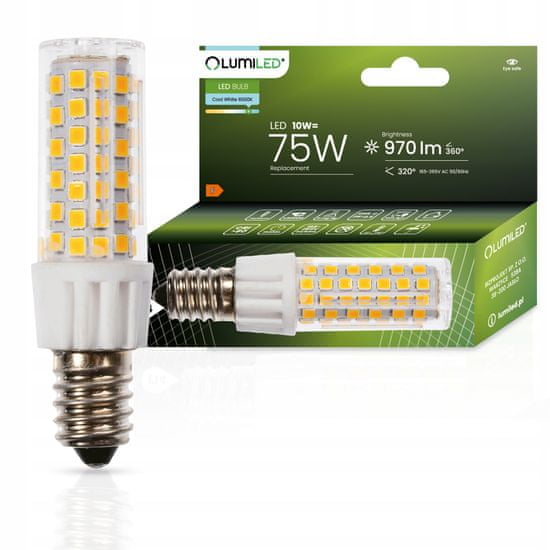 LUMILED LED žárovka E14 T25 10W = 75W 970lm 6500K Studená bílá 320°