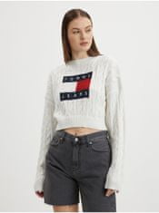 Tommy Jeans Bílý dámský vzorovaný oversize svetr s balonovými rukávy Tommy Jeans L