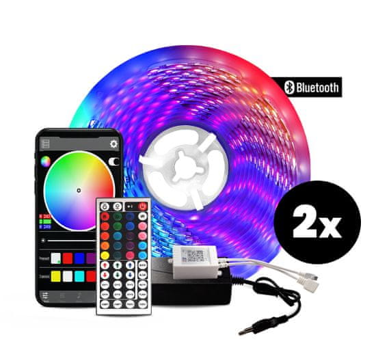 Aga 2x Bluetooth RGB LED pásek 5m + ovladač + zdroj