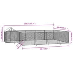 Vidaxl Venkovní psí kotec se střechou stříbrný 10 x 6 x 2,5 m ocel