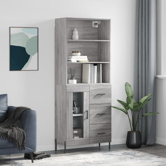 Greatstore Skříň highboard šedá sonoma 69,5 x 34 x 180 cm kompozitní dřevo