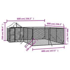 Greatstore Venkovní psí kotec se střechou stříbrný 6 x 6 x 2,5 m ocel