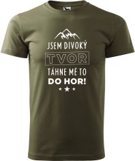 Hobbytriko Pánské tričko na hory - Jsem divoký tvor, táhne mě to do hor! Barva: Světlá khaki (28), Velikost: 2XL, Střih: pánský