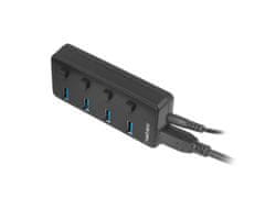 Natec Mantis 2 aktivní rozbočovač s funkcí nabíjení 4x USB 3.0 HUB, vypínač, napájecí adaptér