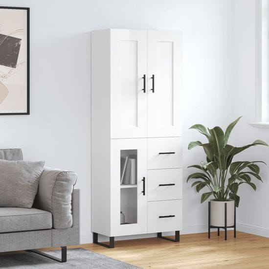 Greatstore Skříň highboard lesklá bílá 69,5 x 34 x 180 cm kompozitní dřevo