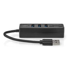 Nedis CCGB61250BK01 USB hub 1x USB-A na 3x USB-A + čtečka paměťových karet SD/MicroSD, 5 Gbps