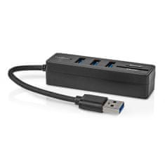 Nedis CCGB61250BK01 USB hub 1x USB-A na 3x USB-A + čtečka paměťových karet SD/MicroSD, 5 Gbps