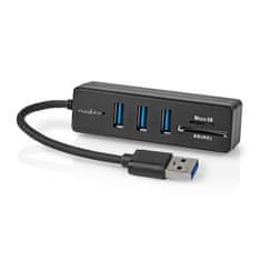 Nedis CCGB61250BK01 USB hub 1x USB-A na 3x USB-A + čtečka paměťových karet SD/MicroSD, 5 Gbps