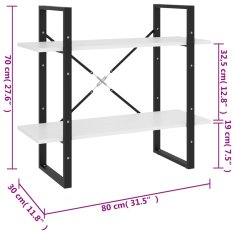 Vidaxl Knihovna se 2 policemi bílá 80 x 30 x 70 cm kompozitní dřevo