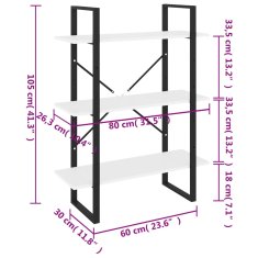 Vidaxl Knihovna se 3 policemi šedá 80 x 30 x 105 cm masivní borovice