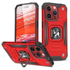 WOZINSKY Hybrid pancéřové pouzdro s kroužkem na iPhone 15 PRO 6.1" Red