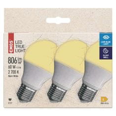 Emos LED žárovka True Light A60 / E27 / 7,2 W (60 W) / 806 lm / teplá bílá