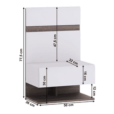 BPS-koupelny Noční stolek, bílá extra vysoký lesk HG / dub sonoma tmavý truflový, LYNATET TYP 95