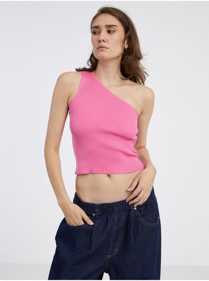 Jacqueline de Yong Růžové dámské crop top tílko JDY Nanna