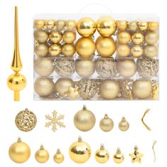 Greatstore 111dílná sada vánočních ozdob zlatá polystyren