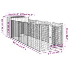 Vidaxl Psí bouda s výběhem světle šedá 110x405x110 cm pozinkovaná ocel