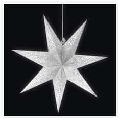 Emos Vánoční hvězda papírová závěsná se stříbrnými třpytkami ve středu, bílá, 60 cm, vnitřní