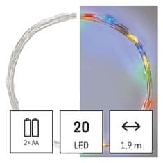 Emos LED vánoční nano řetěz, 1,9 m, 2x AA, vnitřní, multicolor, časovač