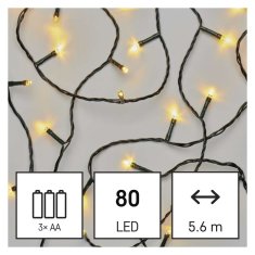 Emos LED vánoční řetěz, 5,6 m, 3x AA, venkovní i vnitřní, teplá bílá, časovač