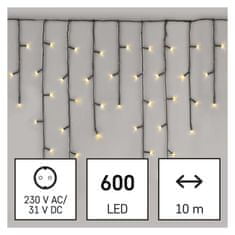 Emos LED vánoční rampouchy, 10 m, venkovní i vnitřní, teplá bílá, programy