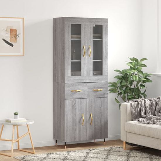 Greatstore Skříň highboard šedá sonoma 69,5 x 34 x 180 cm kompozitní dřevo