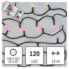 Emos LED vánoční řetěz, 12 m, venkovní i vnitřní, RGB, ovladač, programy, časovač