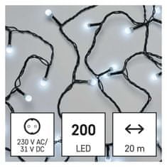 Emos LED vánoční cherry řetěz – kuličky, 20 m, venkovní i vnitřní, studená bílá, časovač