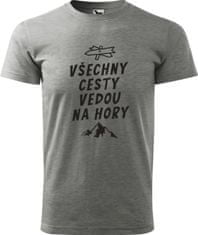 Hobbytriko Pánské tričko na hory - Všechny cesty vedou na hory! Barva: Tmavě šedý melír (12), Velikost: 4XL, Střih: pánský