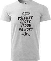 Hobbytriko Pánské tričko na hory - Všechny cesty vedou na hory! Barva: Tmavě šedý melír (12), Velikost: 4XL, Střih: pánský