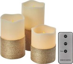 Emos LED dekorace – vosková svíčka omotaná provázkem, 3x AAA, vnitřní, vintage, 3 ks, ovladač