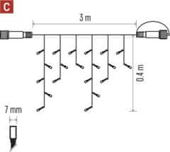 Emos Profi LED spojovací řetěz černý – rampouchy, 3 m, venkovní, studená bílá