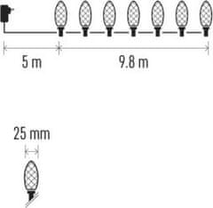 Emos LED vánoční řetěz, barevné žárovky, 9,8 m, multicolor, multifunkce