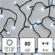 Emos LED vánoční cherry řetěz – kuličky, 8 m, venkovní i vnitřní, studená bílá, programy