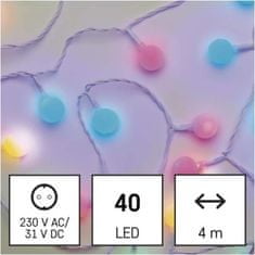 Emos LED světelný cherry řetěz – kuličky 2,5 cm, 4 m, venkovní i vnitřní, multicolor, časovač