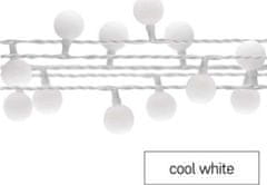Emos LED světelný cherry řetěz – kuličky 2,5 cm, 4 m, venkovní i vnitřní, studená bílá, časovač