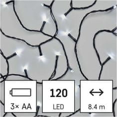 Emos LED vánoční řetěz, 8,4 m, 3x AA, venkovní i vnitřní, studená bílá, časovač