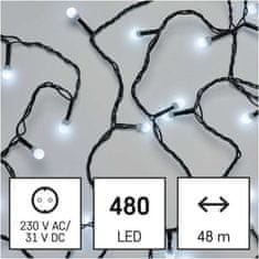 Emos LED vánoční cherry řetěz – kuličky, 48 m, venkovní i vnitřní, studená bílá, časovač