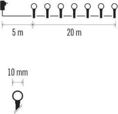 Emos LED vánoční cherry řetěz – kuličky, 20 m, venkovní i vnitřní, studená bílá, časovač
