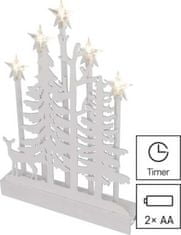 Emos LED dekorace dřevěná – les s hvězdami, 35,5 cm, 2x AA, vnitřní, teplá bílá, časovač