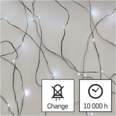 Emos LED vánoční nano řetěz stříbrný, 4 m, venkovní i vnitřní, studená bílá, časovač