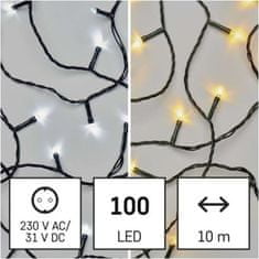 Emos LED vánoční řetěz 2v1, 10 m, venkovní i vnitřní, teplá/studená bílá, programy