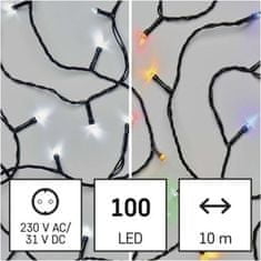 Emos LED vánoční řetěz 2v1, 10 m, venkovní i vnitřní, studená bílá/multicolor, programy