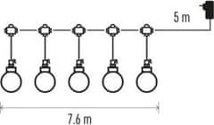 Emos LED světelný řetěz – 20x párty žárovky, 7,6 m, venkovní i vnitřní, teplá bílá