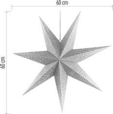 Emos Vánoční hvězda papírová závěsná se stříbrnými třpytkami ve středu, bílá, 60 cm, vnitřní