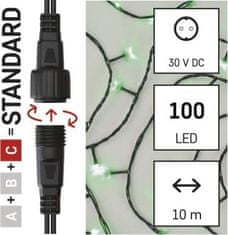 Emos Standard LED spojovací vánoční řetěz, 10 m, venkovní i vnitřní, zelená