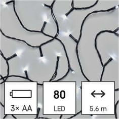 Emos LED vánoční řetěz, 5,6 m, 3x AA, venkovní i vnitřní, studená bílá, časovač